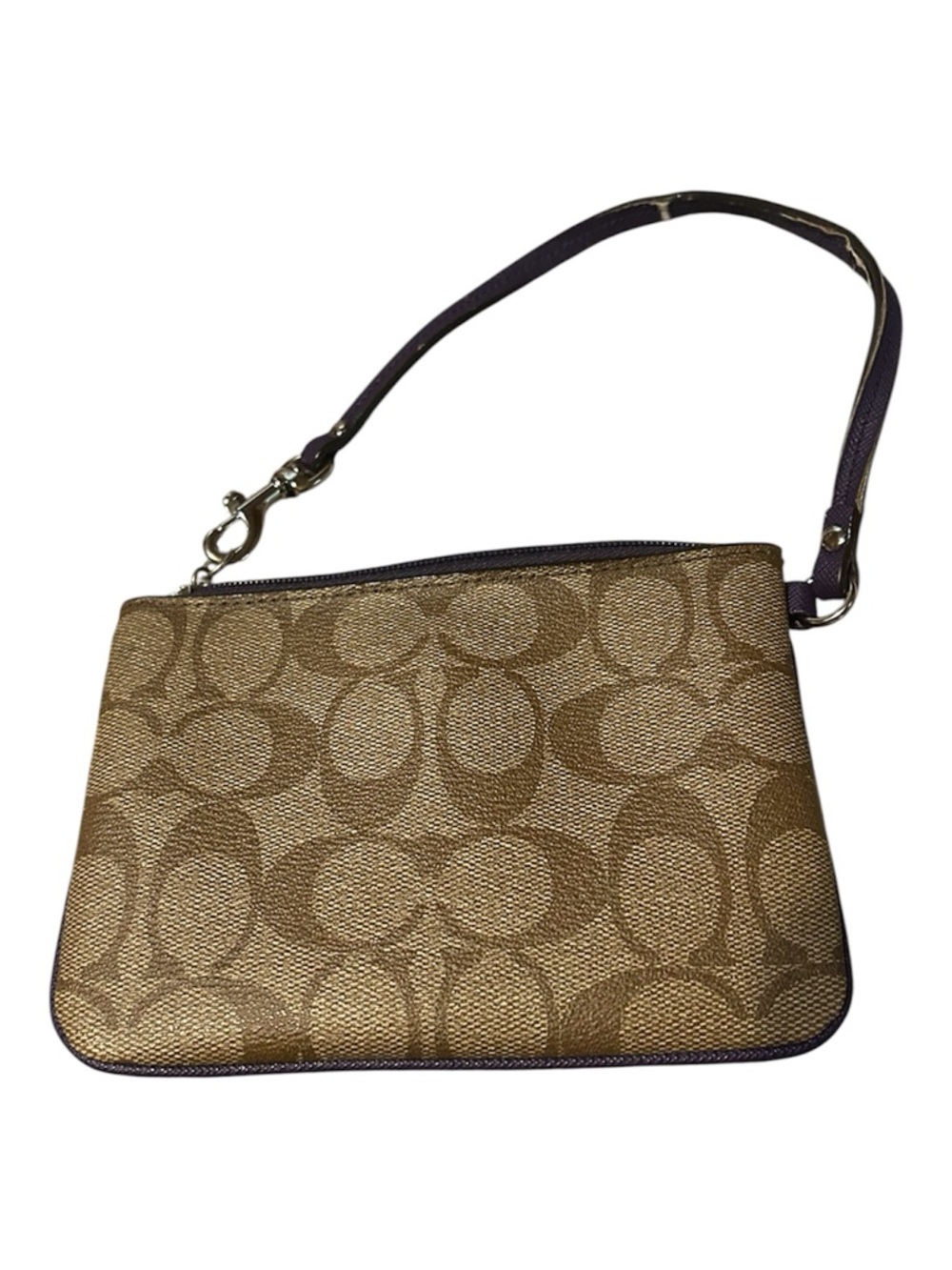 Coach Brown Signature Wristlet with Purple Trim & Interior - Picture 2 of 5